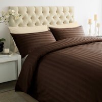 250TC Duvet Cover Sets Sateen Stripe and Pillowcases - Brown / Single