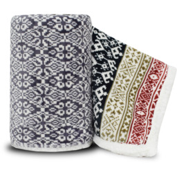 Stunning Plush Ethnic Scandi Printed Fleece Reverse Throw - Charcoal - thumbnail 2