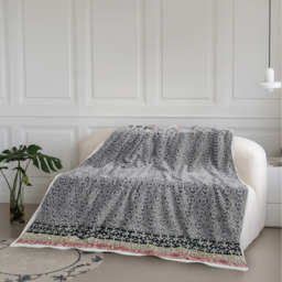 Stunning Plush Ethnic Scandi Printed Fleece Reverse Throw - Charcoal - thumbnail 4