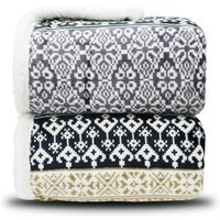 Stunning Plush Ethnic Scandi Printed Fleece Reverse Throw - Charcoal - thumbnail 1