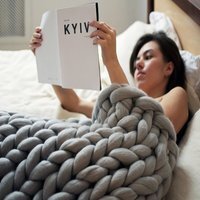 Livingandhome Chunky Knit Throw - Grey / 100*120cm - thumbnail 1