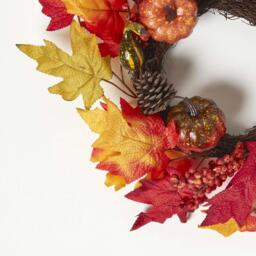 Homescapes Orange Autumn Wreath with Pumpkins - Orange - thumbnail 2