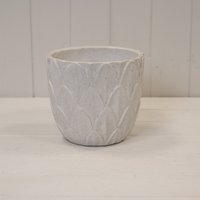 Delicate Round White Leaf Patterned Pot - White