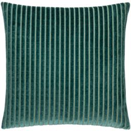 Savoy Stripe Cut Velvet Cushion - Teal / Polyester - thumbnail 2