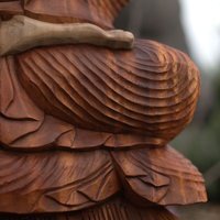 Hand Carved Suar Wood Buddha Statue, Natural Art Gift - Brown