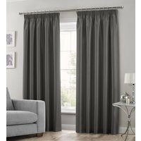 Luxury Faux Silk Plain Curtain Pair - Charcoal / 46in / 54in