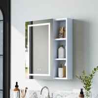 Modern Bathroom Mirror Cabinet with LED Lighting - White & Silver