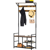 Industrial 180CM Tall Coat Stand With 9 Hooks - Brown