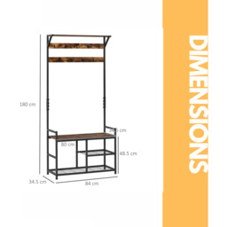 Industrial 180CM Tall Coat Stand With 9 Hooks - Brown - thumbnail 2
