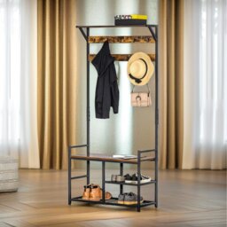 Industrial 180CM Tall Coat Stand With 9 Hooks - Brown - thumbnail 5