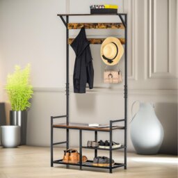 Industrial 180CM Tall Coat Stand With 9 Hooks - Brown - thumbnail 3