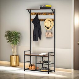 Industrial 180CM Tall Coat Stand With 9 Hooks - Brown - thumbnail 4