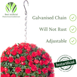 Best Artificial 23cm Red Rose Hanging Basket Flower Topiary Ball - Red - thumbnail 3