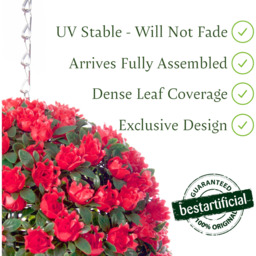 Best Artificial 23cm Red Rose Hanging Basket Flower Topiary Ball - Red - thumbnail 2