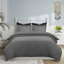 Piping Duvet Cover Set - Grey / Superking - thumbnail 3