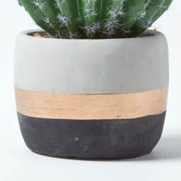 Homescapes Golden Barrel Artificial Cactus in Contemporary Stone Pot, 19 cm Tall - Green - thumbnail 4