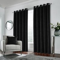 Hampton Black Blackout Velvet Supersoft Eyelet Curtains - Black / 229cm - thumbnail 1