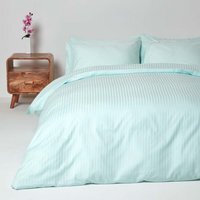 Satin Stripe Egyptian Cotton Duvet Cover with Pillowcase - Blue / Double