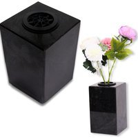 Granite Memorial Vase for Flowers - Square Solid Stone for Cemetery or Garden - Black