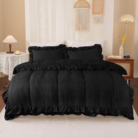 Ruffled Borders Duvet Cover Set - Black / King