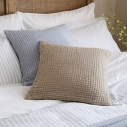 Lark Muslin Cotton Cushion - Mineral Blue / Feather - thumbnail 2