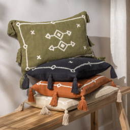 Folis Embroidered Cushion - Khaki / Polyester - thumbnail 5