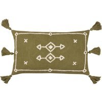 Folis Embroidered Cushion - Khaki / Polyester