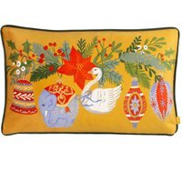 Deck The Halls Baubles Piped Cushion - Pine Green / 80 Polyester 20 Feather