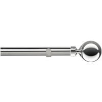 28mm Fixed Length Metal Eyelet Curtain Pole Set - Met Ball Finial - Chrome / 90cm - image 1
