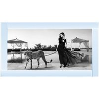 Woman with Cheetah Glitter Liquid Wall Art Dcor - Silver