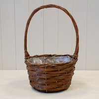 Handcrafted Round Brown Willow Basket with overhandle - Brown