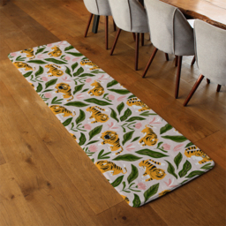 cute tigers and tropical leaves and flowers Designer Runner Rug - Green - thumbnail 3