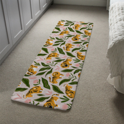 cute tigers and tropical leaves and flowers Designer Runner Rug - Green - thumbnail 4