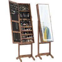 Free Standing Mirror Lockable Jewellery Cabinet 360 Swivel with LED Lights - Rustic Brown - image 1
