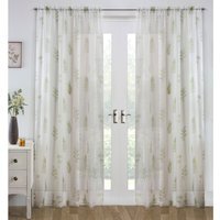 Bracken Leaf Print Linen-Look Voile Panel - Pair - Green / 183cm