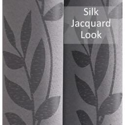 Faux Silk Dupion Leaf Jacquard Ring Top Curtains - Silver / 137cm / 168cm - thumbnail 5