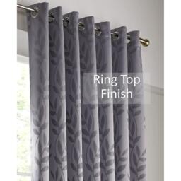 Faux Silk Dupion Leaf Jacquard Ring Top Curtains - Silver / 137cm / 168cm - thumbnail 3