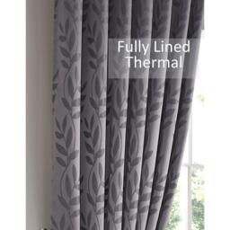 Faux Silk Dupion Leaf Jacquard Ring Top Curtains - Silver / 137cm / 168cm - thumbnail 4