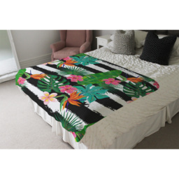 Tropical Plants On Black  White Stripes Blanket - Green - thumbnail 4