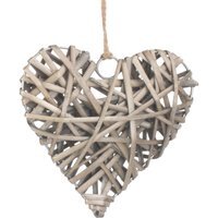 Full Antique Wash Wicker Heart - Grey Brown / Small