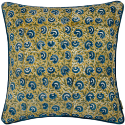 Chedworth Piped Velvet Cushion - Lemon / Polyester - thumbnail 2