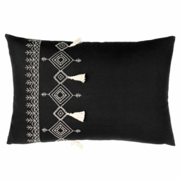 Pritta Cotton Embroidered Tasselled Cushion - Black - thumbnail 5