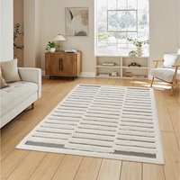 Freya Living Room Area Rug Contemporary 3D Embossed Modern Stripe Bar Design - Cream / 170cm - image 1