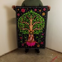 Buddha  Bodhi Tree Cotton Wall Art 70x110cm - Spiritual Decor - Multi