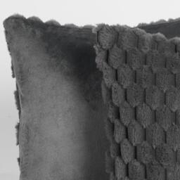 Pack Of Waffle Fleece Faux Fur Filled Cushions - Charcoal Grey / 4 - thumbnail 4