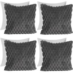Pack Of Waffle Fleece Faux Fur Filled Cushions - Charcoal Grey / 4 - thumbnail 2
