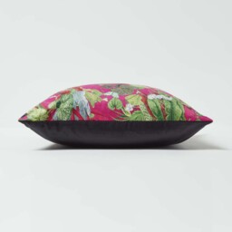 Hot Pink Tropical Leaf Velvet Cushion 46 x 46 cm - Pink - thumbnail 4