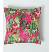 Hot Pink Tropical Leaf Velvet Cushion 46 x 46 cm - Pink