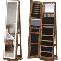 SONGMICS Jewellery Cabinet with Full-Length Mirror and Adjustable LED Lights - Bronze