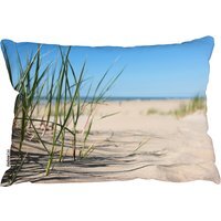 Grass In The Sand Dunes With The Lake In The Background Outdoor Cushion - Blue - image 1